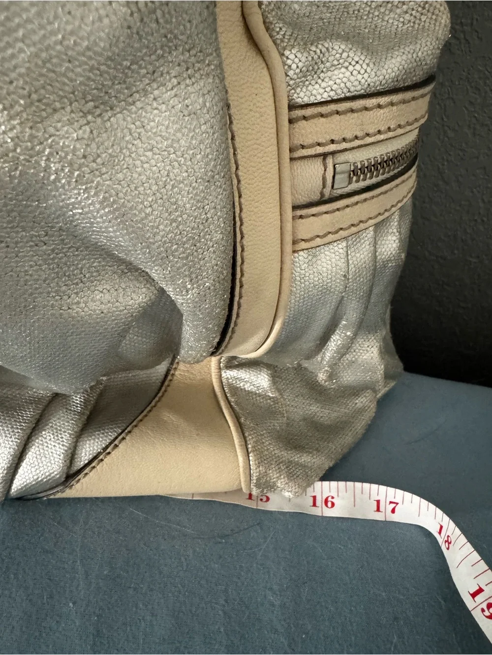 Dolce & Gabbana Metallic Silver Tote Bag with Beige Trim -